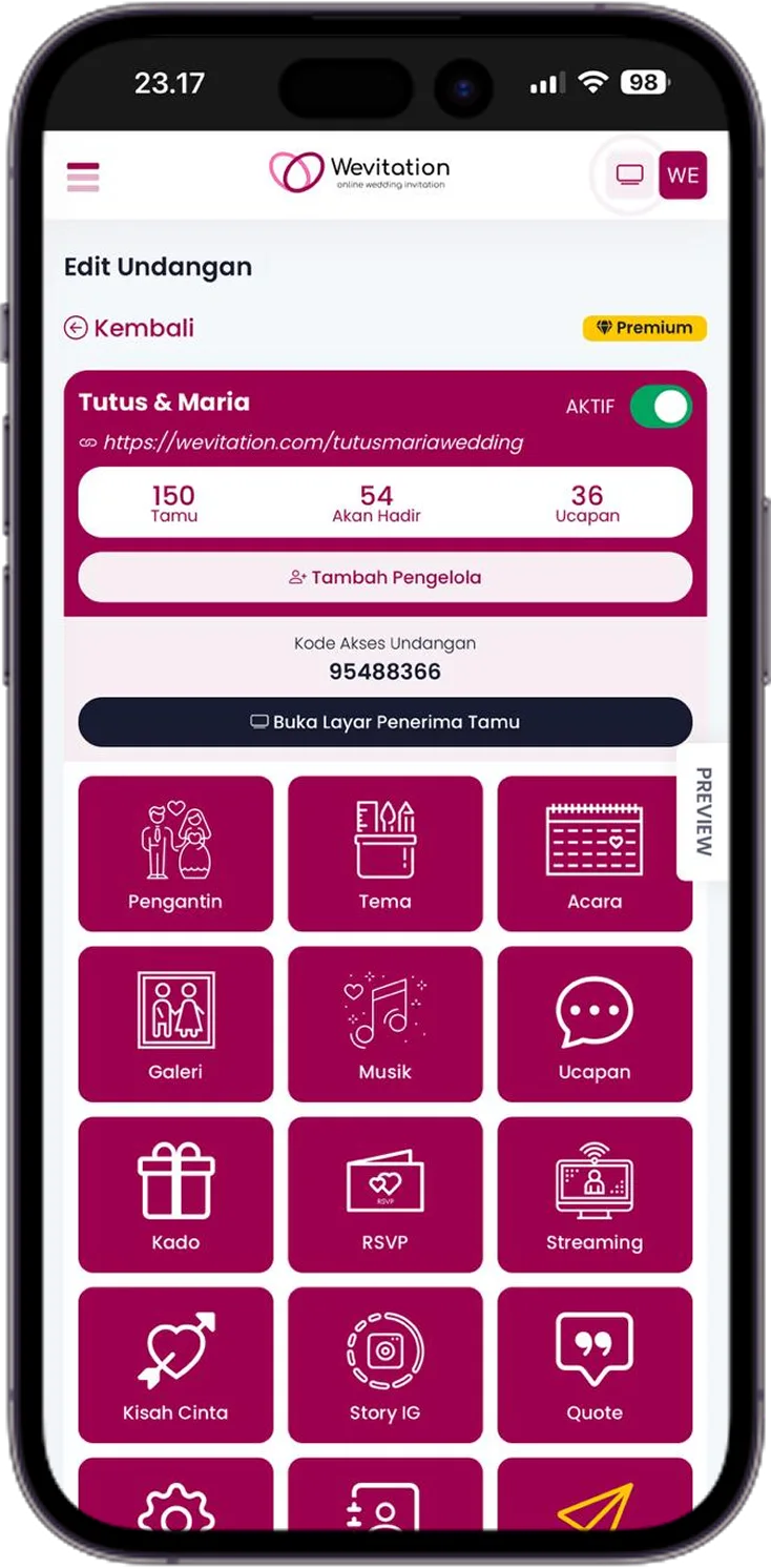 Tampilan aplikasi Wevitation